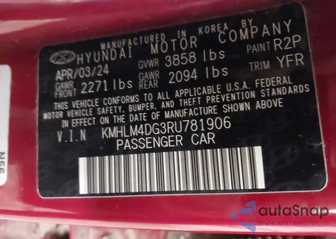 2024 Hyundai Elantra Sel z USA, uszkodzony, nr VIN KMHLM4DG3RU781906